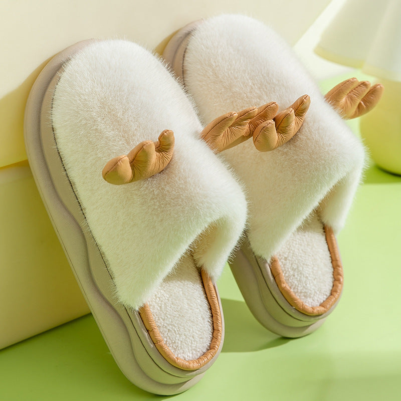 Wholesale cute winter warm non-slip confinement shoes indoor couple fur slippers